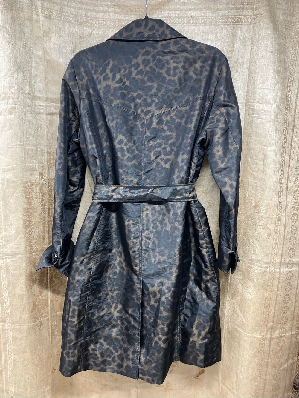 Ellen Tracy Black and Brown Leopard Print Trench Coat - Picture 2 of 5